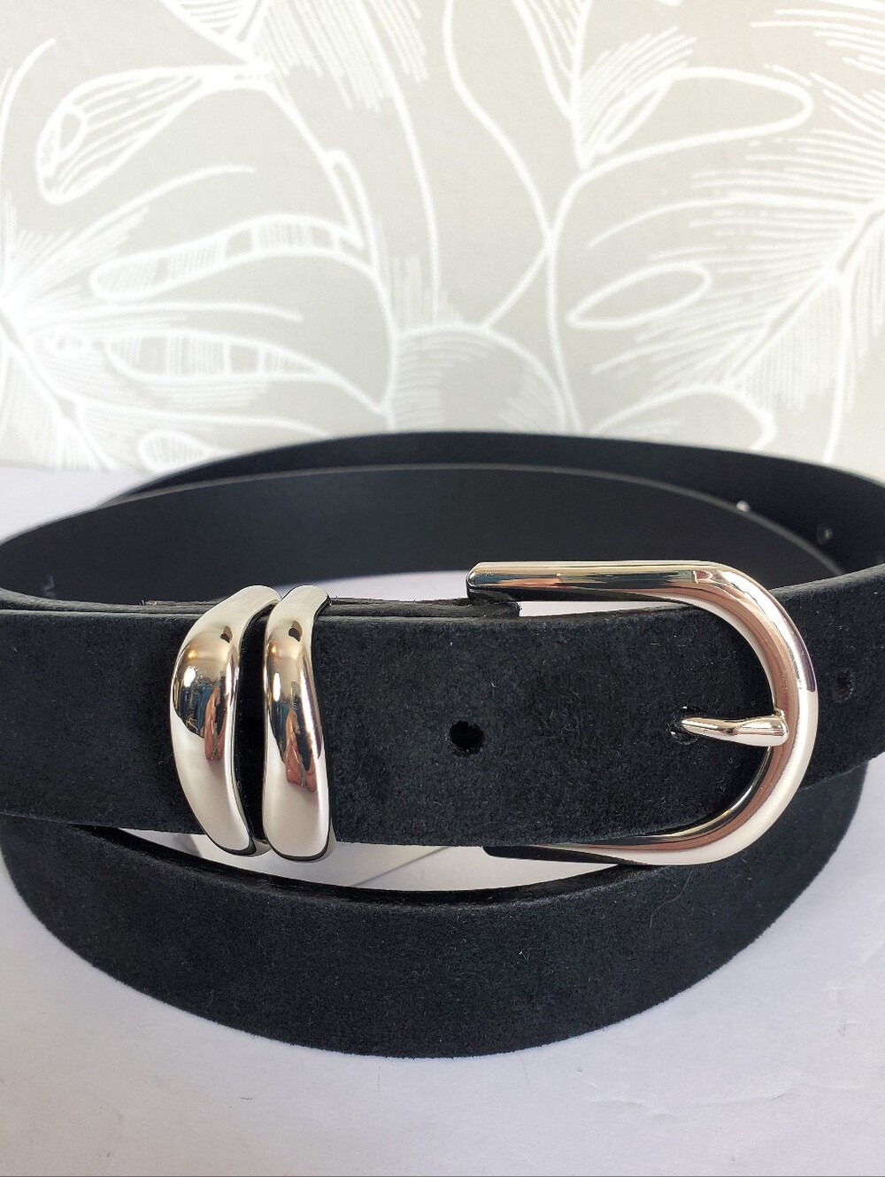 NWT J. Crew Double Keeper Black Suede Leather Belt Women's Medium/Large - Picture 4 of 7